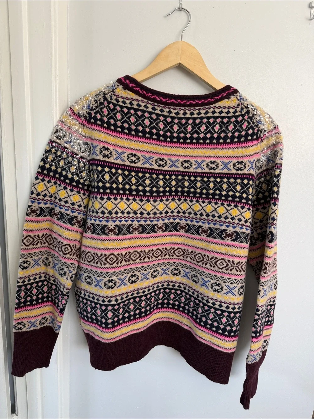 J. Crew Multicolor Fair Isle Crewneck Sweater in Navy, Pink, Cream & Burgundy